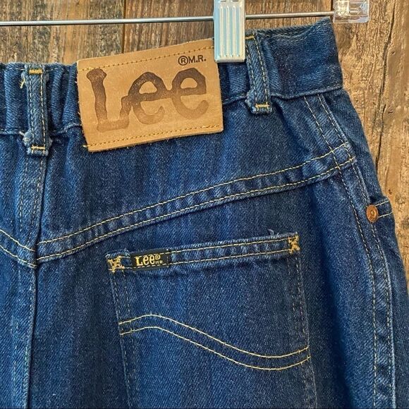 Lee 11R Blue Denim Vintage Modest To the Knee Back Elastic Waist Rustic Skirt - Picture 3 of 6